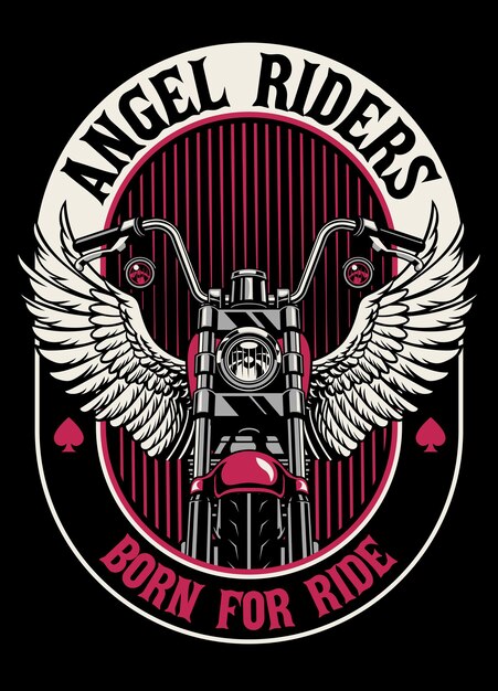 Vintage Tshirt Design Klubu Motocyklowego Angel Rider