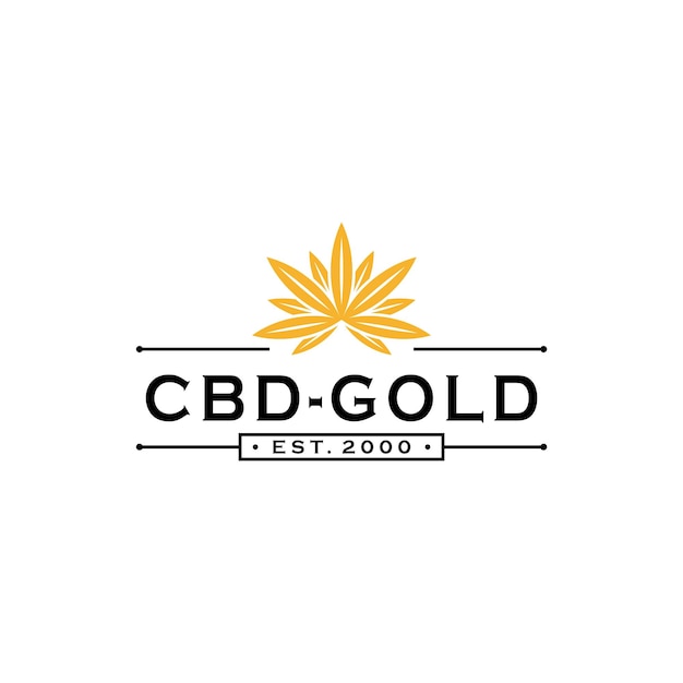 Vintage Weed Cbd Złoty Symbol Logo Design