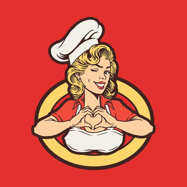 Vintage Women Chef Love Illustration Vintage Women Chef Logo Logo Vector Illustration