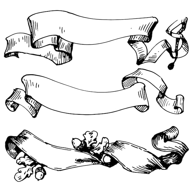 Vintage Wstążka Transparent Ręcznie Rysowane Ilustracja W Stylu Vintage Grawerowanym