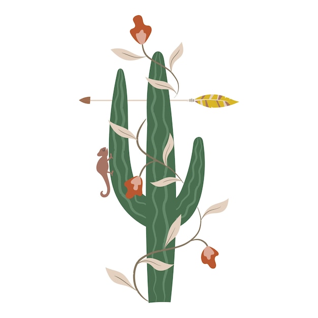 Vintage Zachodnie Kaktusy Boho Kaktusy Elementy Botaniczne Dla Wal Art Tatuaż Baner