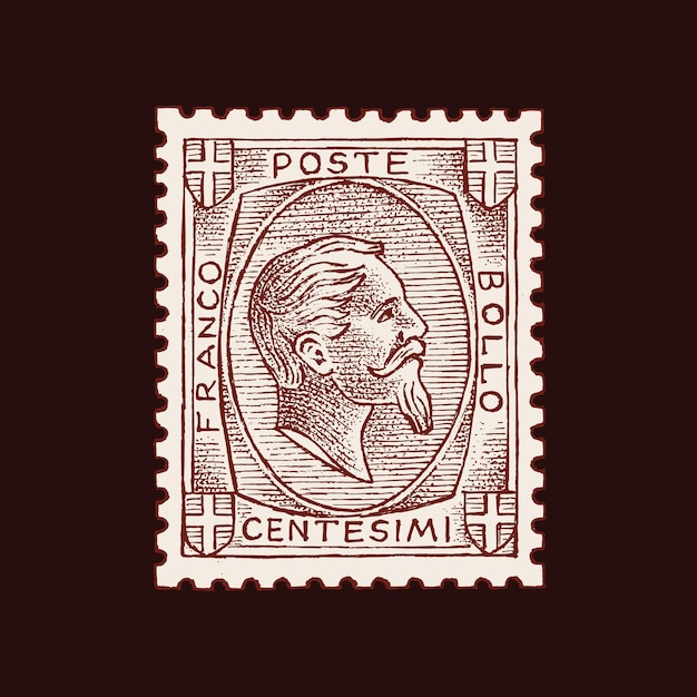 Vintage znaczek pocztowy do albumu Twarz mężczyzny z brodą Retro stary szkic Monochromatyczna pocztówka naklejka Ręcznie rysowane grawerowane znak retro etykieta podróżna Element dekoracyjny do wydrukowania banera i logo