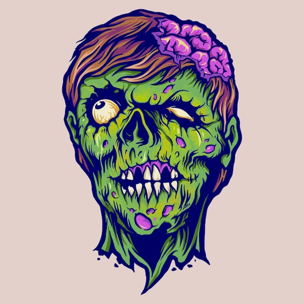 Vintage Zombie Horror Ilustracje Wektorowe Do Pracy Logo, Maskotka T-shirt Towar, Naklejki I Projekty Etykiet, Plakat, Kartki Z życzeniami Reklama Firmy Lub Marki.