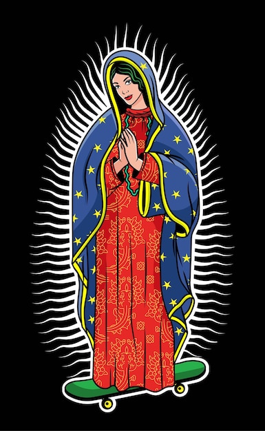 Plik wektorowy virgin of guadalupe na deskorolce. dziewica maryja.