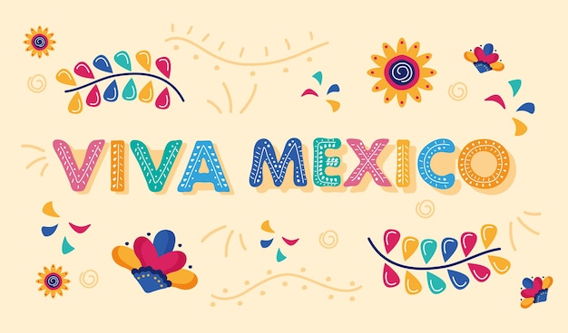 Viva Mexico Celebracja Dzień Napis Z Ogrodem Kwiatów