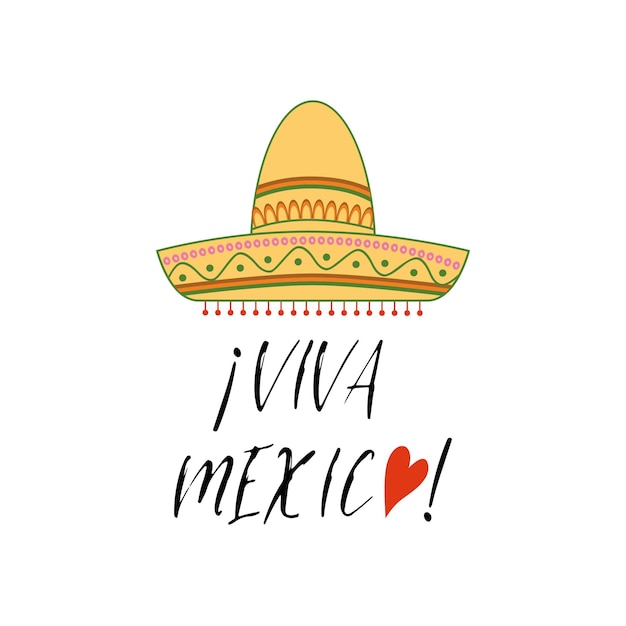 Viva Mexico Kolorowe świąteczne Tło Z Meksykańskim Sombrero Jasne Wektor Znak Drukuj Etykietę Z Logo