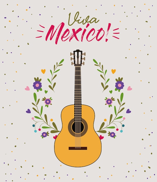 Viva Mexico Kolorowy Plakat Z Gitarą W Zbliżeniu