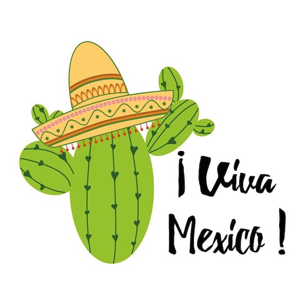 Viva Mexico Kolorowy świąteczny Baner Z Kaktusowym Sombrero Jasne Wektor Znak Karty Drukuj Etykietę Z Logo