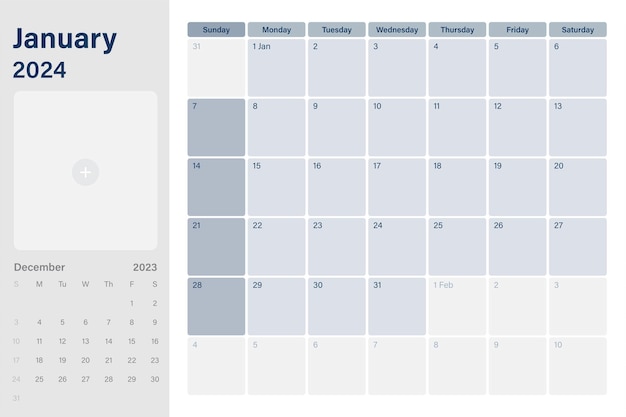 W Styczniu 2024 R. Kalendarz Biurkowy Z Miejscem Na Zdjęcia Tygodnie Rozpoczynają Się W Niedzielę