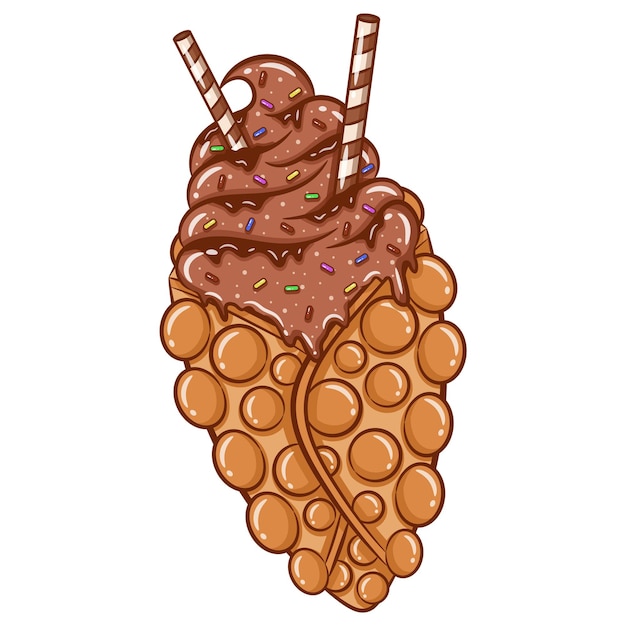 Wafel Bąbelkowy Z Hongkongu Z Lodami Czekoladowymi