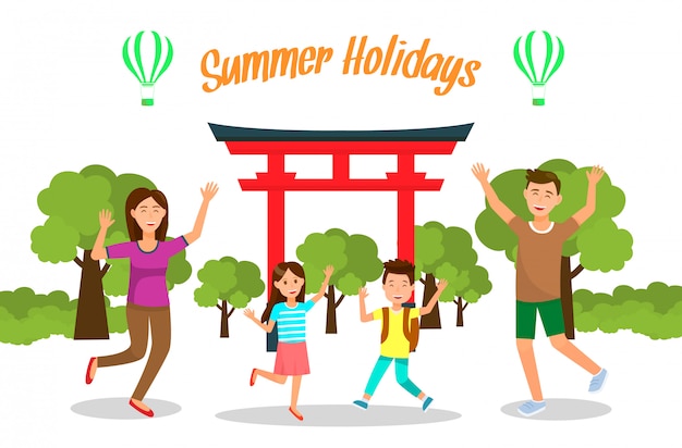 Plik wektorowy wakacje letnie w japonii podróży wektor pocztówka.