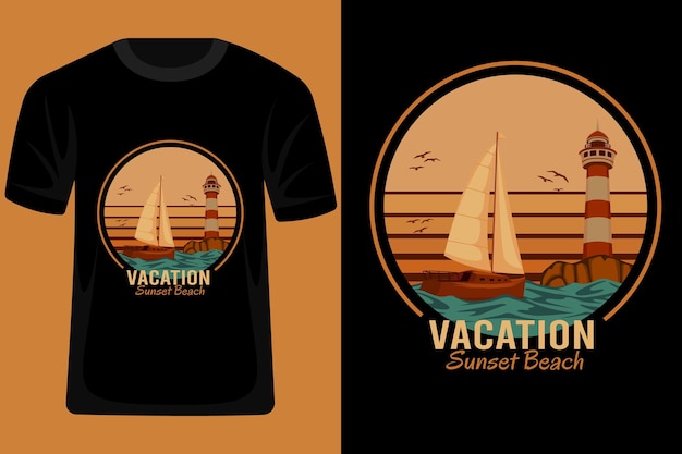Wakacje Sunset Beach Retro Vintage T Shirt Design