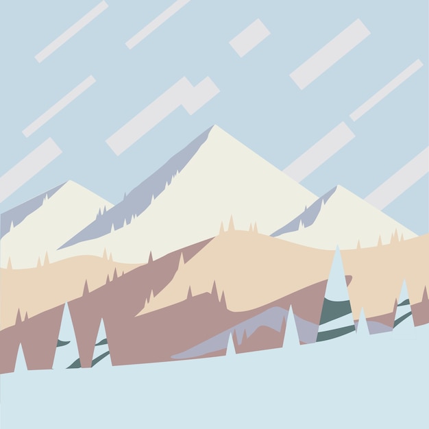 Plik wektorowy wakacje w ośrodku narciarskim płaska grafika zachód słońca nad zimowymi górami plakat kwadrat grafika