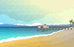 Plik wektorowy wakacje w tropikalnej plaży morze palmy ilustracja lato krajobraz