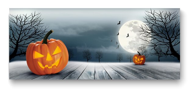 Wakacyjny Baner Halloween Z Dyniami I Księżycem.