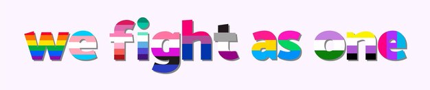 Walczymy jako jedno słowo sztandar z flagami dumy sztandar dumy LGBT Wektor typograficzna ilustracja dla społeczności gejowskiej