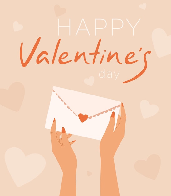 Walentynki gidt card lub transparent kobiece ręce trzymające kopertę z listem miłosnym