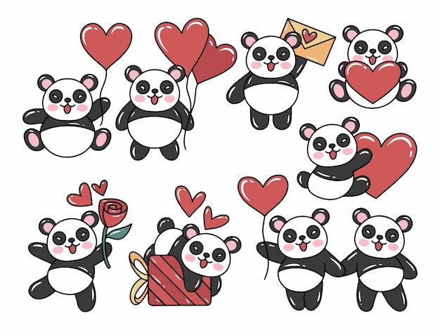 Walentynki ilustracja kreskówka Panda