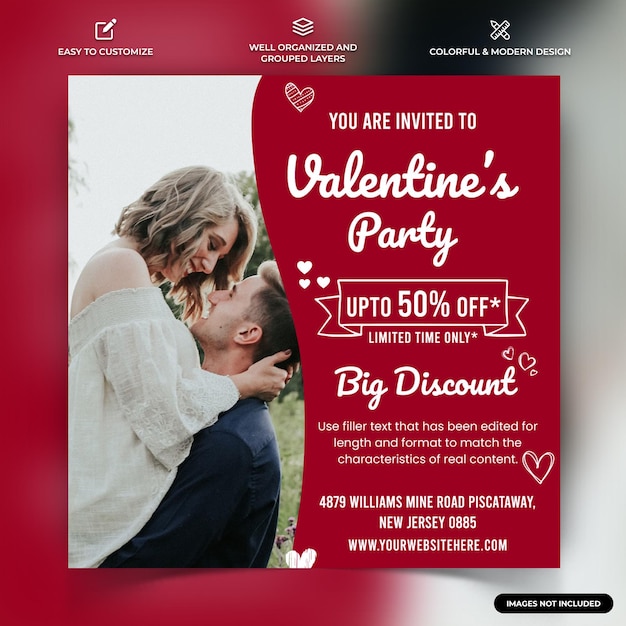 Walentynki Instagram Social Media Post Web Banner Szablon Wektor Premium