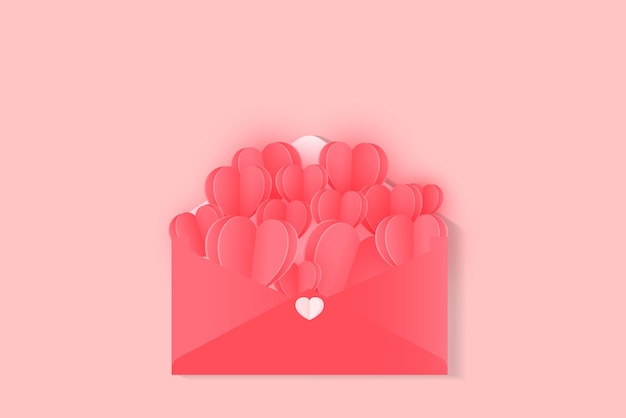 Walentynki kartkę z życzeniami z wiadomością miłości Papierowe czerwone serca obecnie z koperty