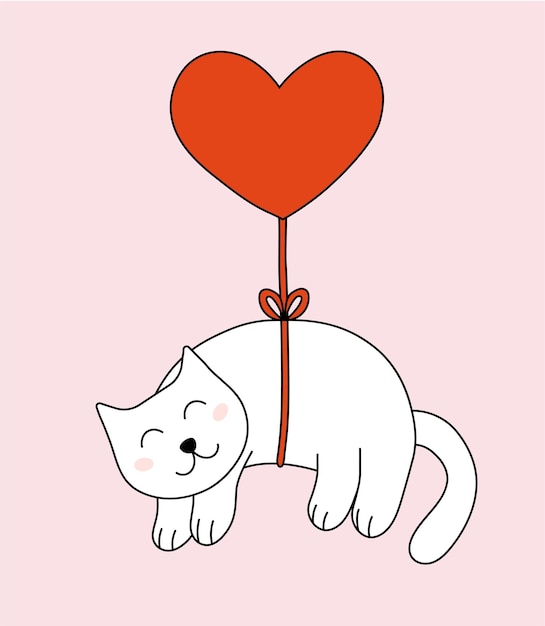 Walentynki Kot lata na balonie Wektorowa ilustracja płaska