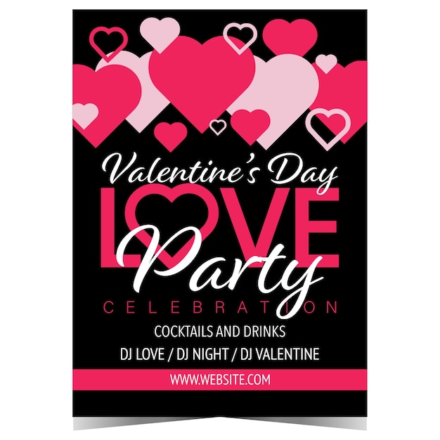 Plik wektorowy walentynki miłosne zaproszenie na imprezę lub baner z różowymi sercami na czarnym tle.