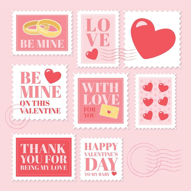Plik wektorowy walentynki różowe znaczki pocztowe