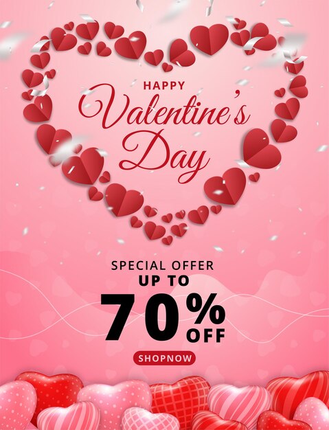 Walentynki sprzedaż plakat lub baner z sercem na różowo.
