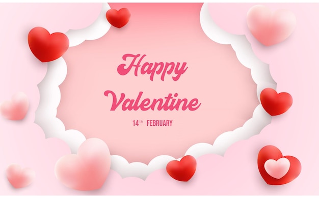 Walentynki Tło Sprzedaży Kartkę Z życzeniami Z Serca Balony I Chmury Na Różowym Tle
