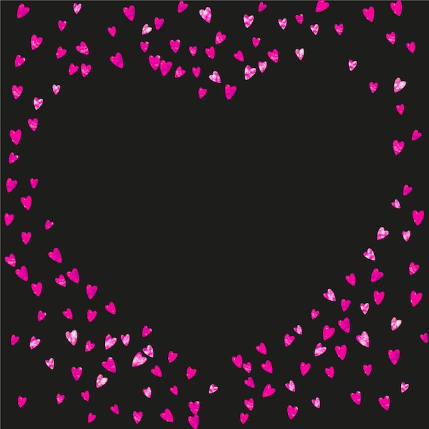 Walentynki Tło Z Różowymi Brokatowymi Sercami 14 Lutego Dzień Konfetti Wektorowe Dla Szablonu Tła Walentynkowego Grunge Ręcznie Rysowane Tekstury