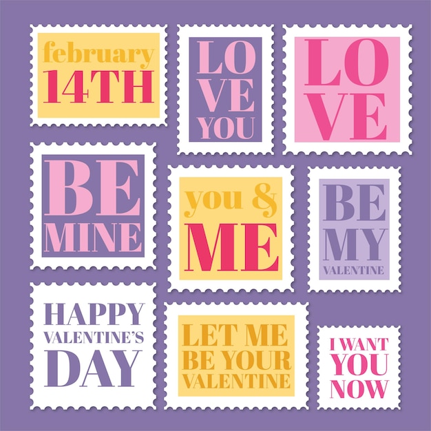 Walentynki Typograficzne Znaczki Pocztowe