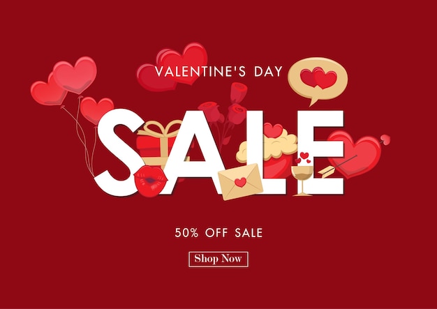 Walentynki wyprzedaż na czerwonym tle z elementami wektora valentine