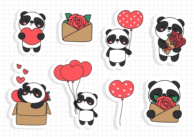 Walentynki z naklejką cute panda, notatnik.