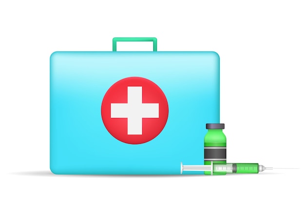 Plik wektorowy walizka medyczna i butelka na szczepionki i strzykawka