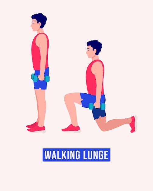 Walking Lunge ćwiczenia Mężczyźni ćwiczą Fitness Aerobik I ćwiczenia