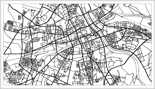 Warszawa Polska Mapa W Kolorze Czarno-białym. Ilustracja Wektorowa. Mapa Przeglądowa.