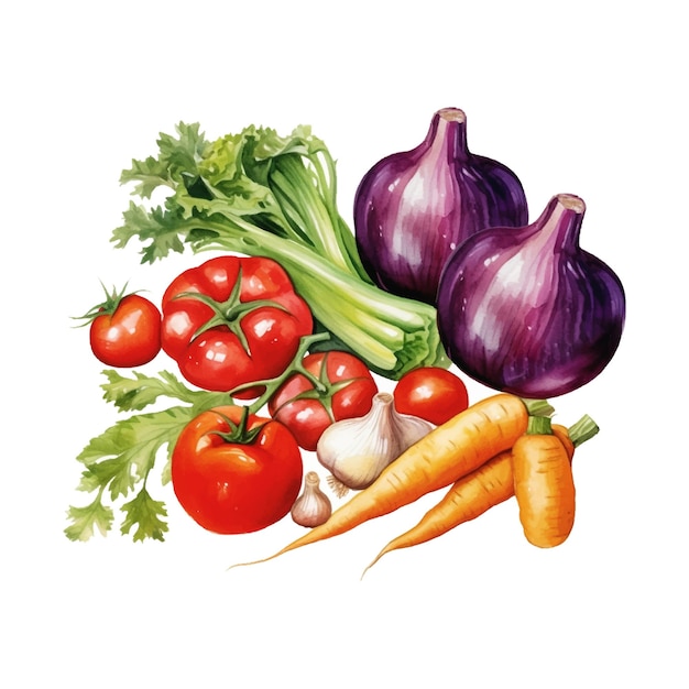 Warzywa akwarel w stylu ręcznie narysowanym w stylu retro na białym tle wektor elementów letnich