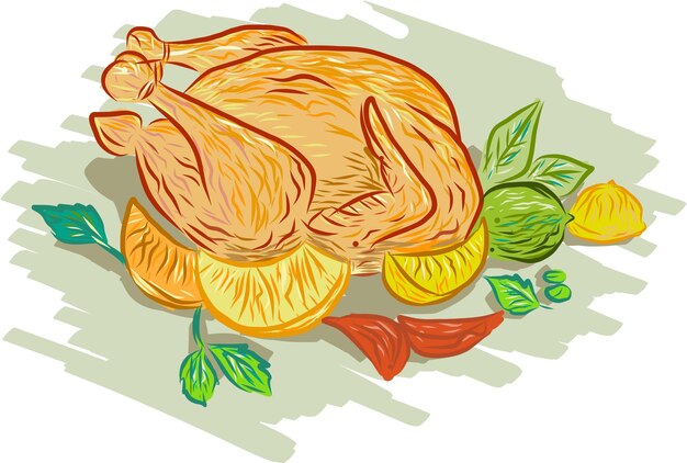 Plik wektorowy warzywa pieczony kurczak rysunek