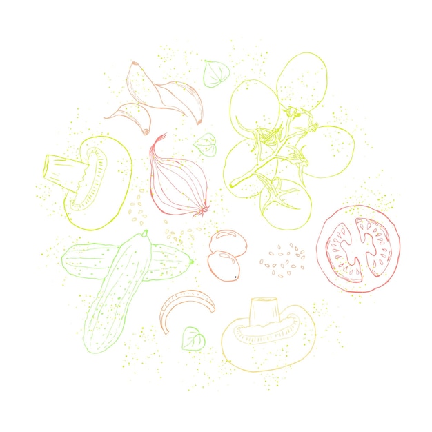 Warzywa szkic ilustracja koło kompozycji