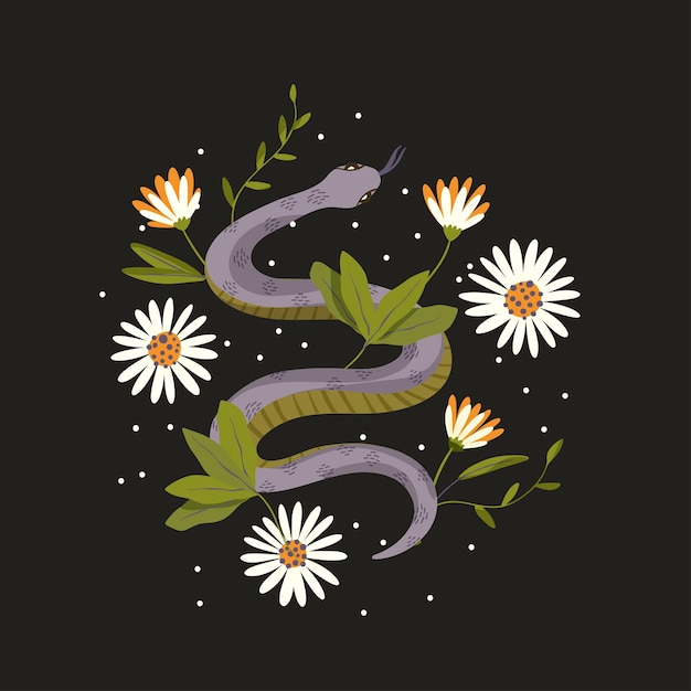 Wąż kwiatowy tło wektor wąż kwiat magiczna sztuka
