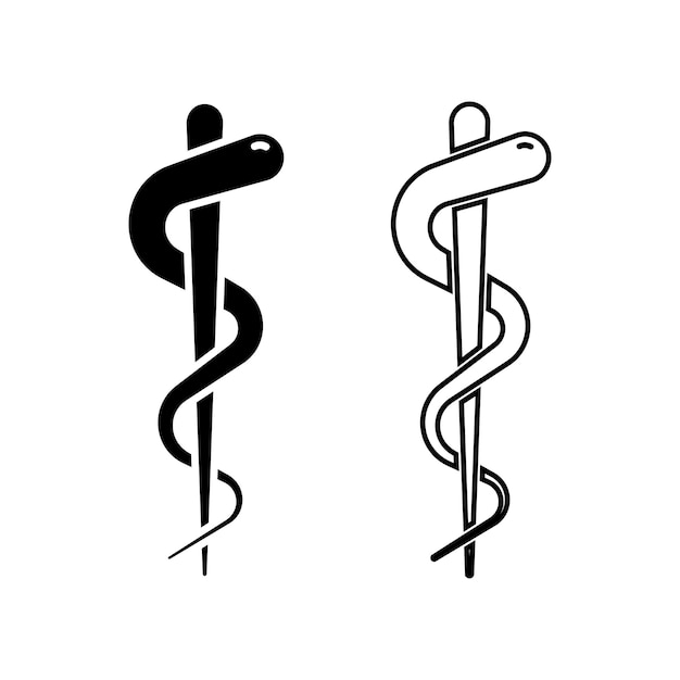 Wąż Medycyny Ratunkowej. Wektorowe Ikony Na Białym Tle. Symbol Znaku Pierwszej Pomocy. Opieki Zdrowotnej Medycyna Wąż Znak. Eps 10