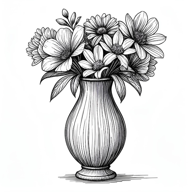 Plik wektorowy waza z kwiatami monochromatyczny szkic atramentowy rysunek wektorowy rysunek grawerujący styl ilustracja wektorowa