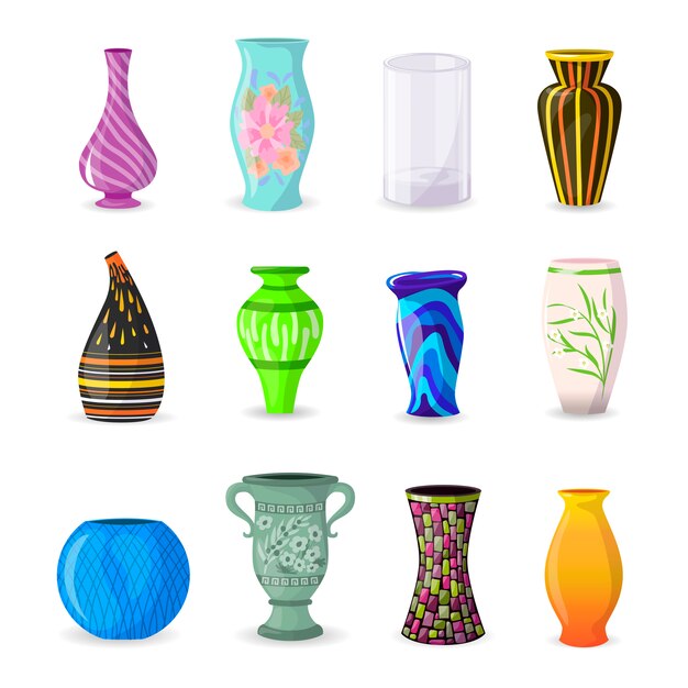 Plik wektorowy wazon dekoracyjny ceramiczny garnek i wystrój nowoczesne ceramiki elegancja wazony ilustracja zestaw klasyczny piękny szklany słoik na białym tle
