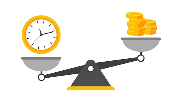 Plik wektorowy waży płaską ikonę równowaga między czasem a pieniędzmi