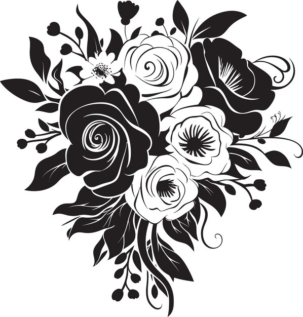 Plik wektorowy wdzięczny zestaw płatków czarny bukiet symbol wedded bloom essence monochrome ikonka wektorowa