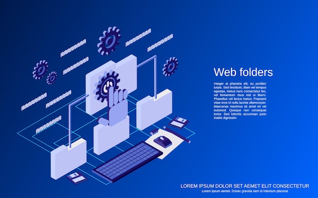 Web foldery płaskie izometryczne ilustracja koncepcja wektorowa