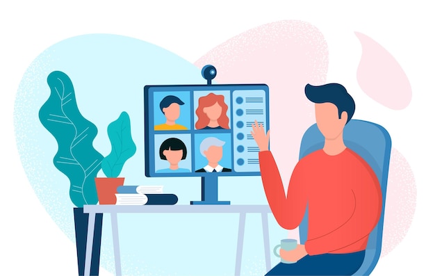 Webinar spotkanie online ilustracja wektorowa Home office konferencja internetowa z kolegami i przyjaciółmi
