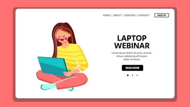 Webinarium Oglądanie Młodej Kobiety Na Laptopie Vector