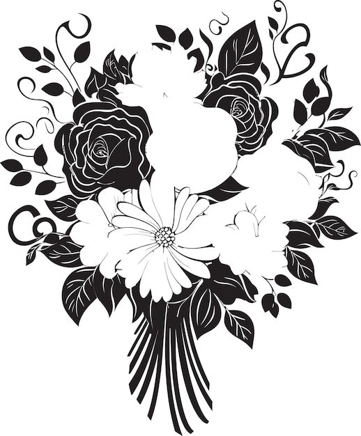 Plik wektorowy wedded blossom ensemble bridal bouquet icon bouquet enigma black vector bridal emblem