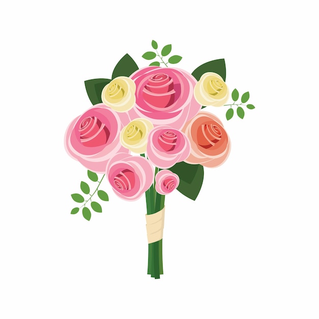 Plik wektorowy wedding bouquet of pink roses icon in cartoon style on a white background
